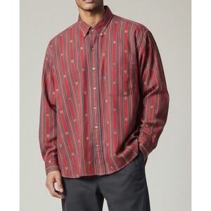 Vintage Salty Dog Shirt Mens Poplin Button Down XL Longsleeved Red Striped Crest